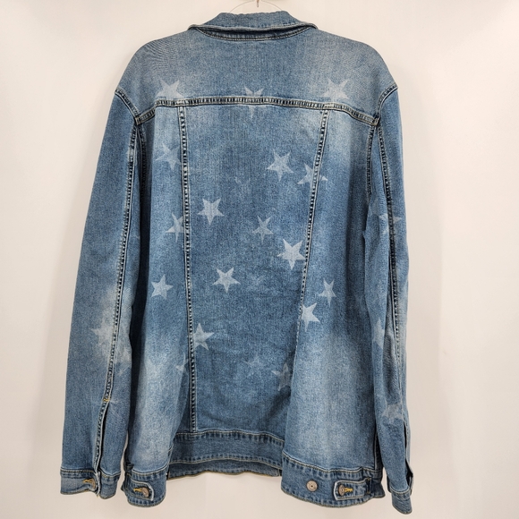 Lularoe Jaxon Denim Jacket Womens Size 3XL Blue Star Print Button Front Stretch - Picture 7 of 8